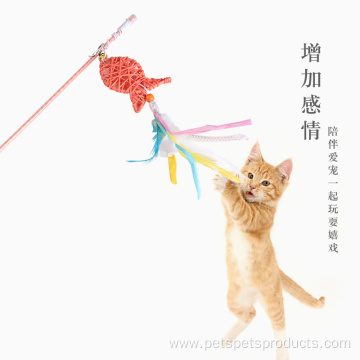 Rattan fish toy for pet cat playing stick